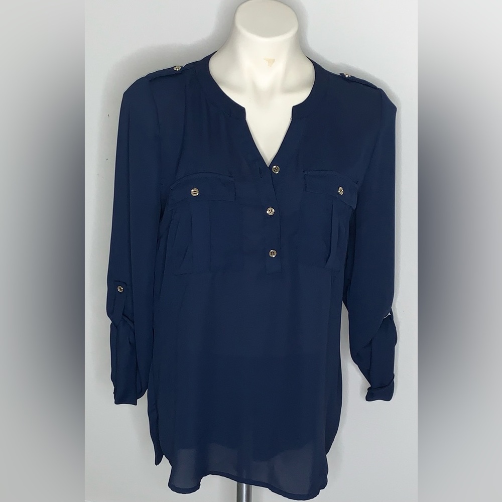 Navy Blue with gold buttons blouse.